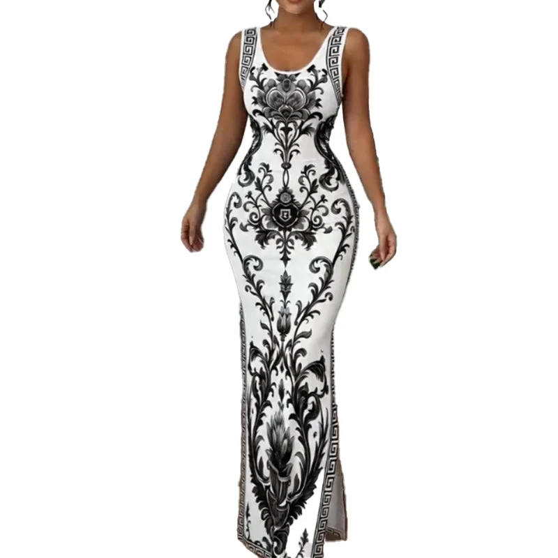 Rosemelch | Figurbetontes Maxikleid mit Blumenmuster