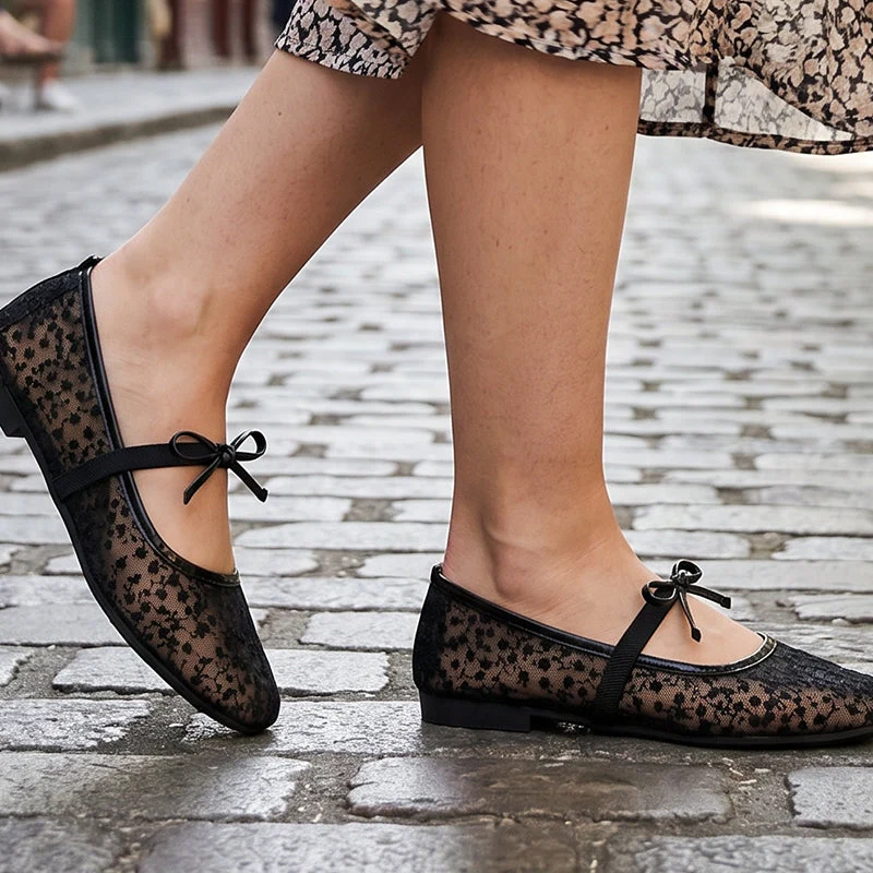 Sashlyn | Elegante Spitzen-Ballerinas mit Zierschleife