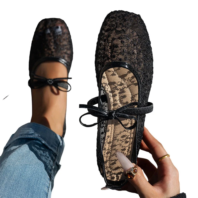 Sashlyn | Elegante Spitzen-Ballerinas mit Zierschleife