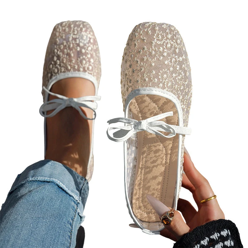 Sashlyn | Elegante Spitzen-Ballerinas mit Zierschleife