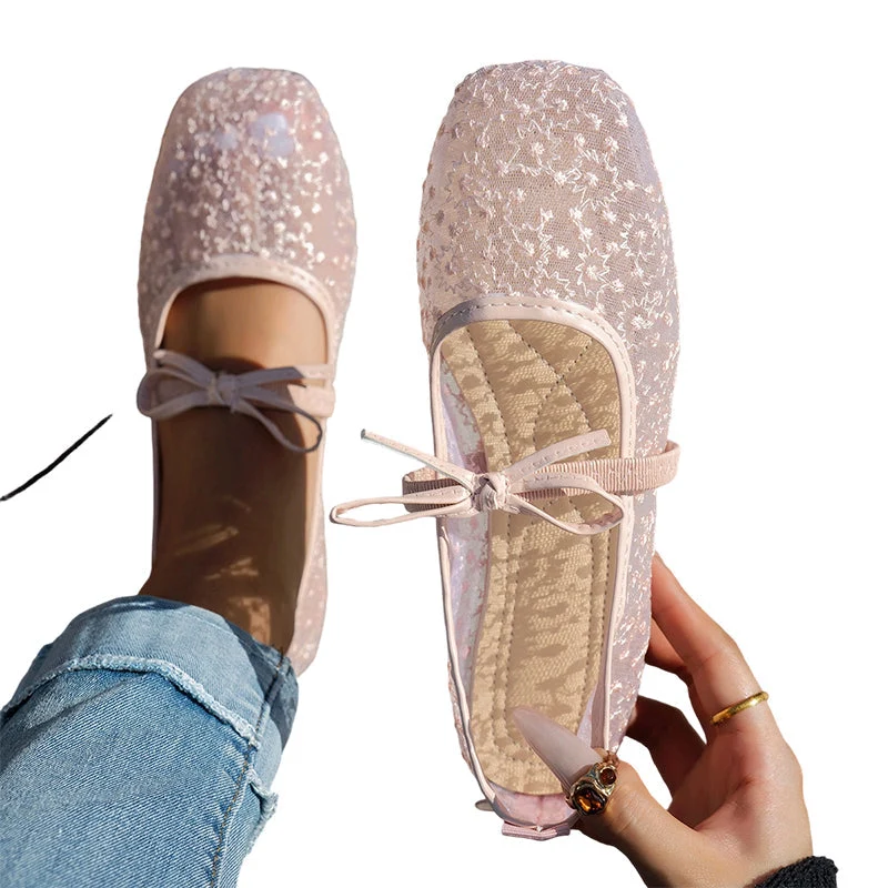 Sashlyn | Elegante Spitzen-Ballerinas mit Zierschleife