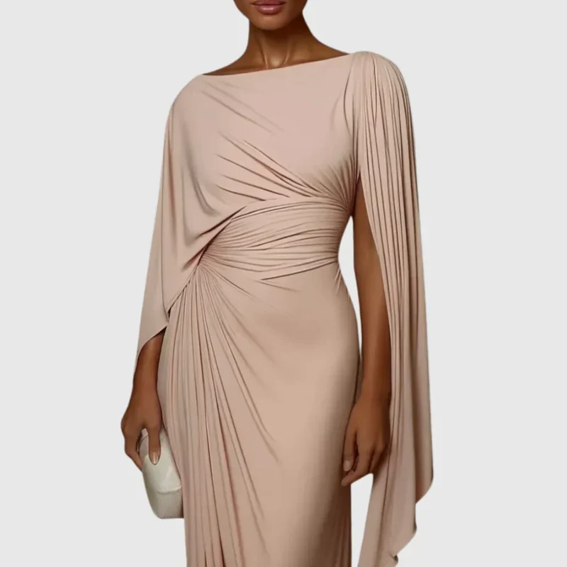 Zaelie | Langes Kleid mit Cape-Ärmeln und Raffungen