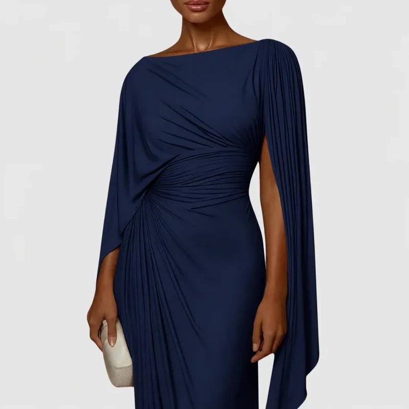 Zaelie | Langes Kleid mit Cape-Ärmeln und Raffungen