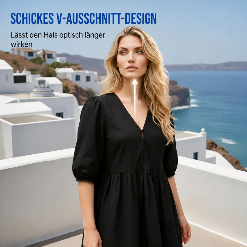 Enriette | Lockeres V-Ausschnitt-Kleid mit Puffärmeln