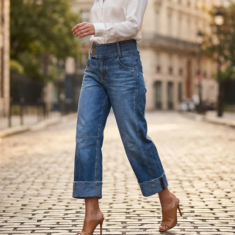 Breldha | Figurformende Cropped-Jeans mit hohem Bund