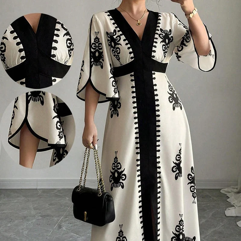Qoucie | V-Ausschnitt-Maxikleid mit eleganter Sommernote