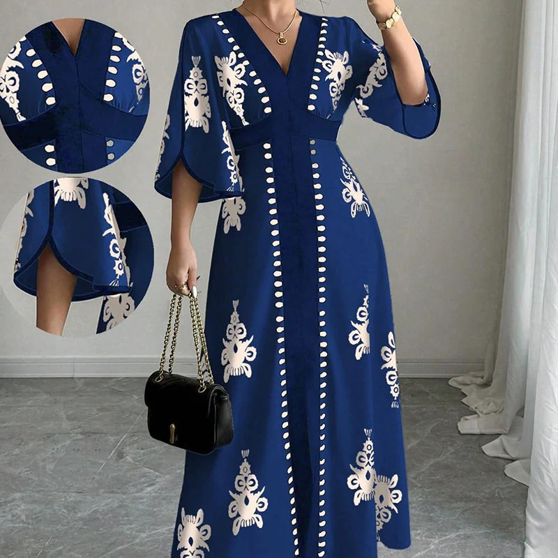 Qoucie | V-Ausschnitt-Maxikleid mit eleganter Sommernote