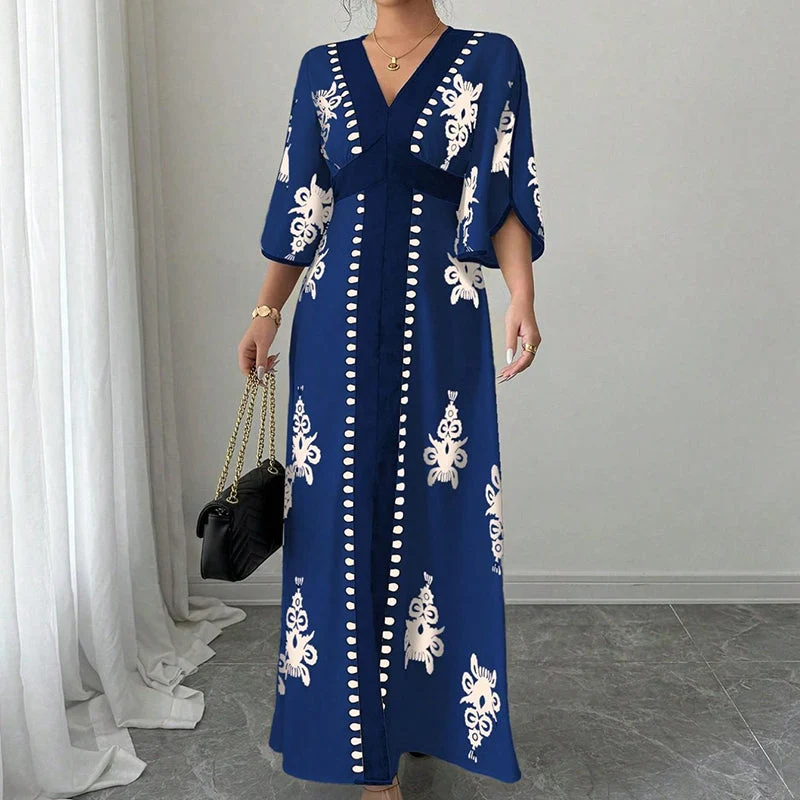 Qoucie | V-Ausschnitt-Maxikleid mit eleganter Sommernote