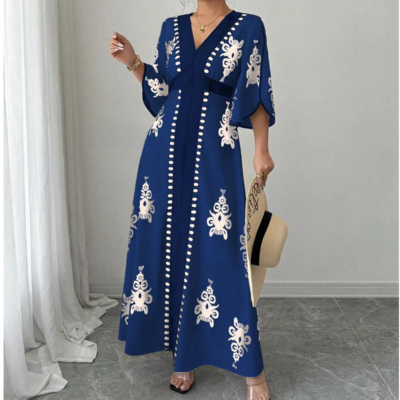 Qoucie | V-Ausschnitt-Maxikleid mit eleganter Sommernote