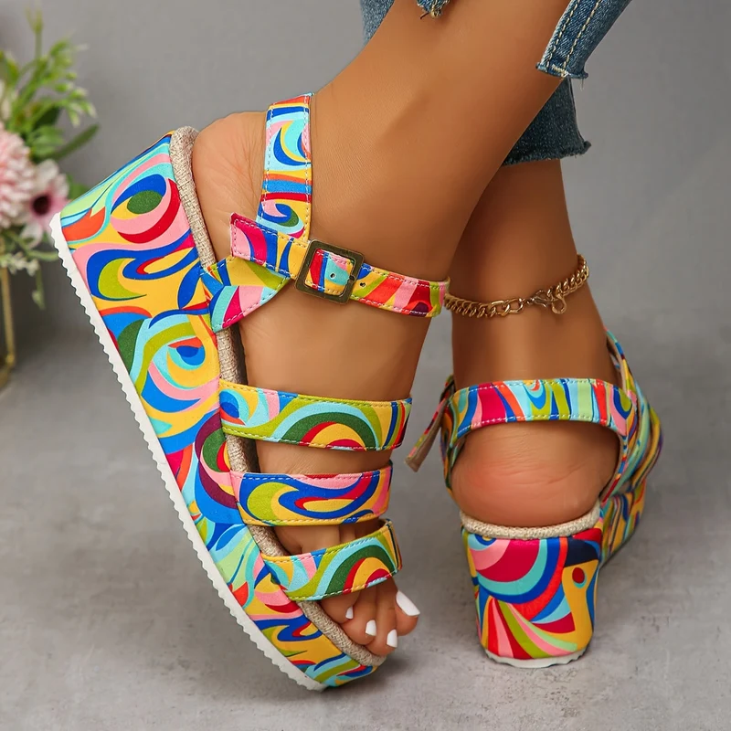 Amelorac | Bunte Keilsandalen mit stabilem Plateau