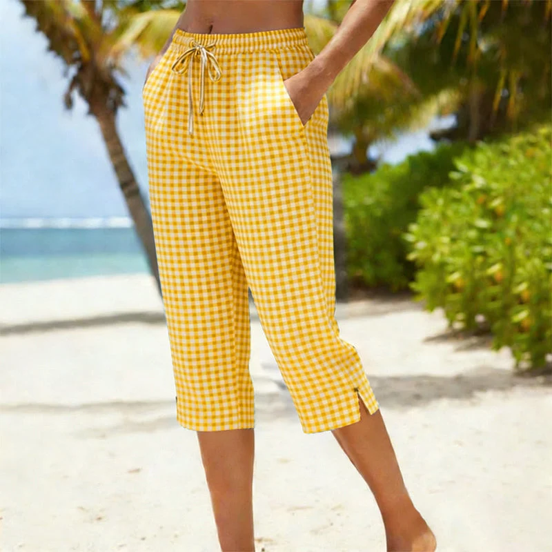 Azahana | Karierte Caprihose aus Baumwoll-Leinen