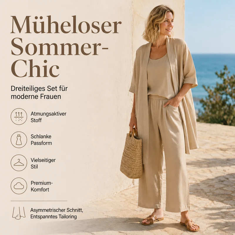 Hirelina | Atmungsaktives Resort-Set mit offenem Cardigan
