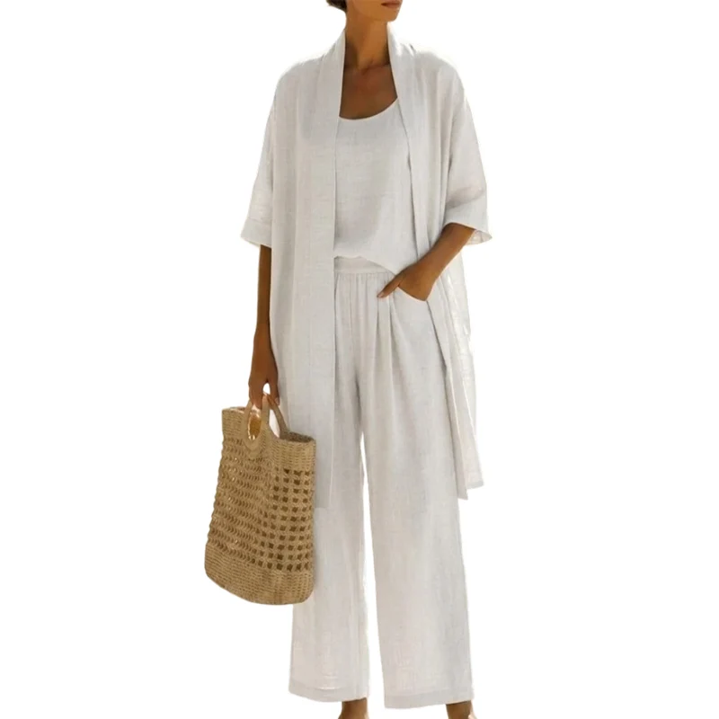 Hirelina | Atmungsaktives Resort-Set mit offenem Cardigan