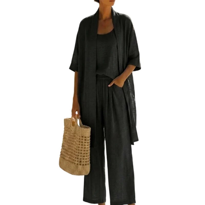 Hirelina | Atmungsaktives Resort-Set mit offenem Cardigan