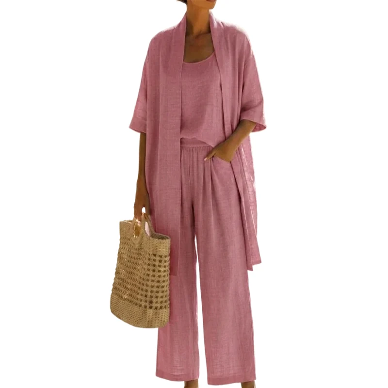 Hirelina | Atmungsaktives Resort-Set mit offenem Cardigan