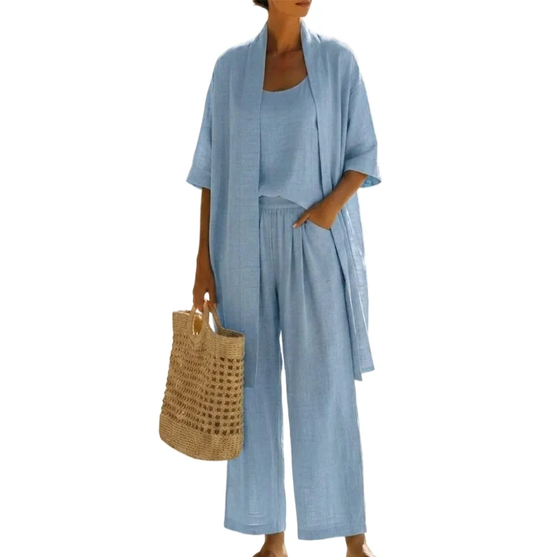 Hirelina | Atmungsaktives Resort-Set mit offenem Cardigan