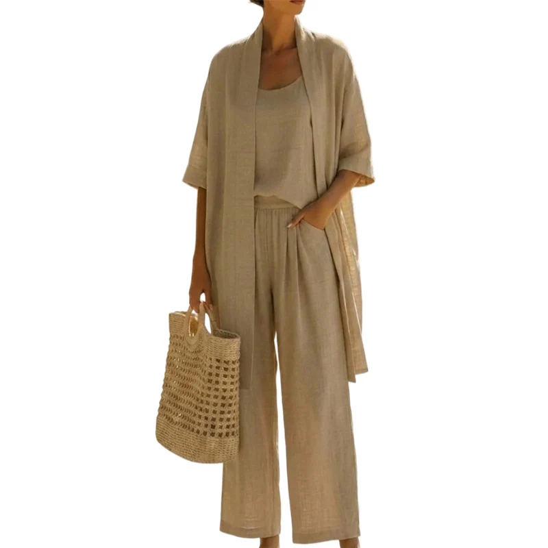 Hirelina | Atmungsaktives Resort-Set mit offenem Cardigan