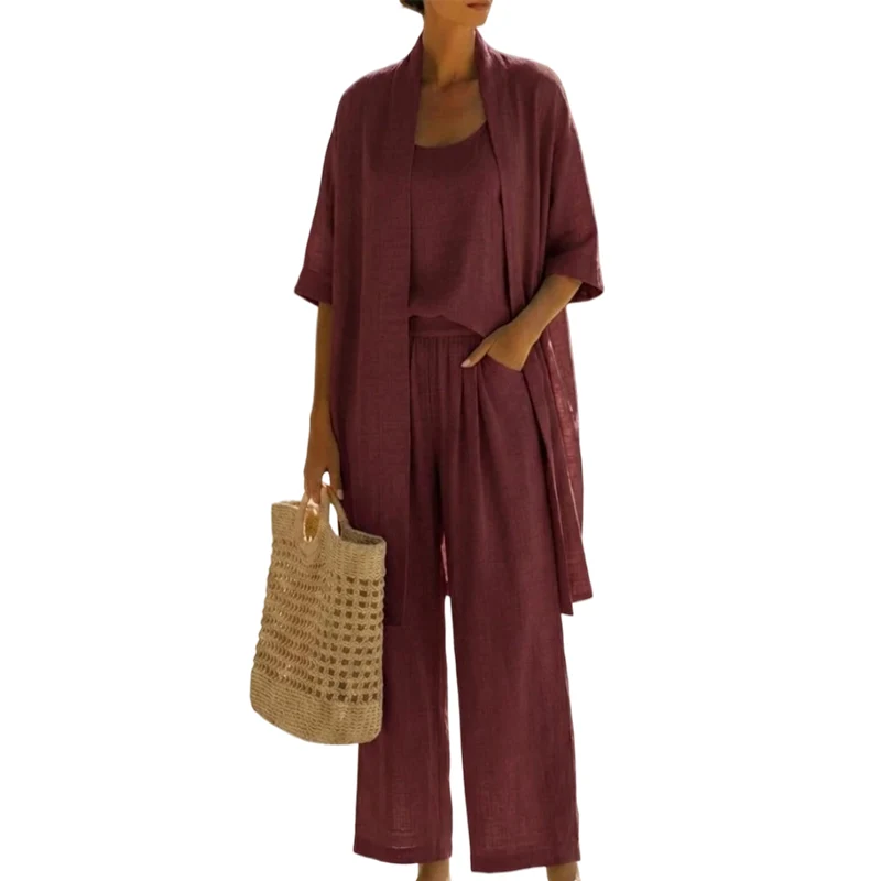 Hirelina | Atmungsaktives Resort-Set mit offenem Cardigan
