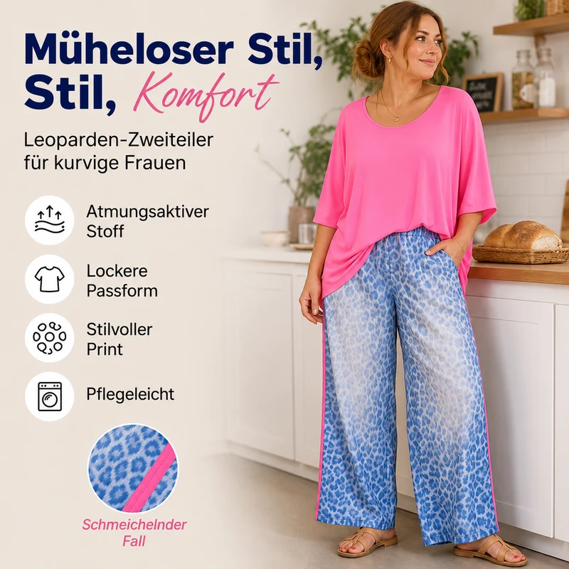 Abessa | Damen-Set mit lockerem Oberteil und Leo-Print