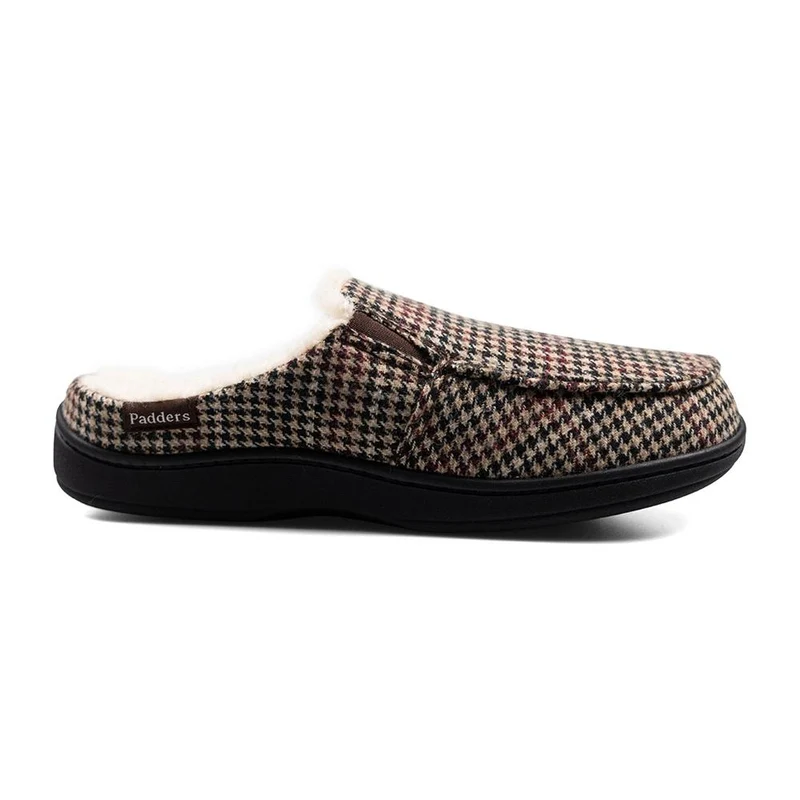 Padders Mens Slippers G Fit Side Stitched Washable - TOM - Tom / null - BROWN HOUNDS TOOTH