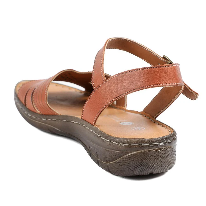 Leather Buckle Fasten Casual Sandals - LUCK43005 / 329 417 - Tan