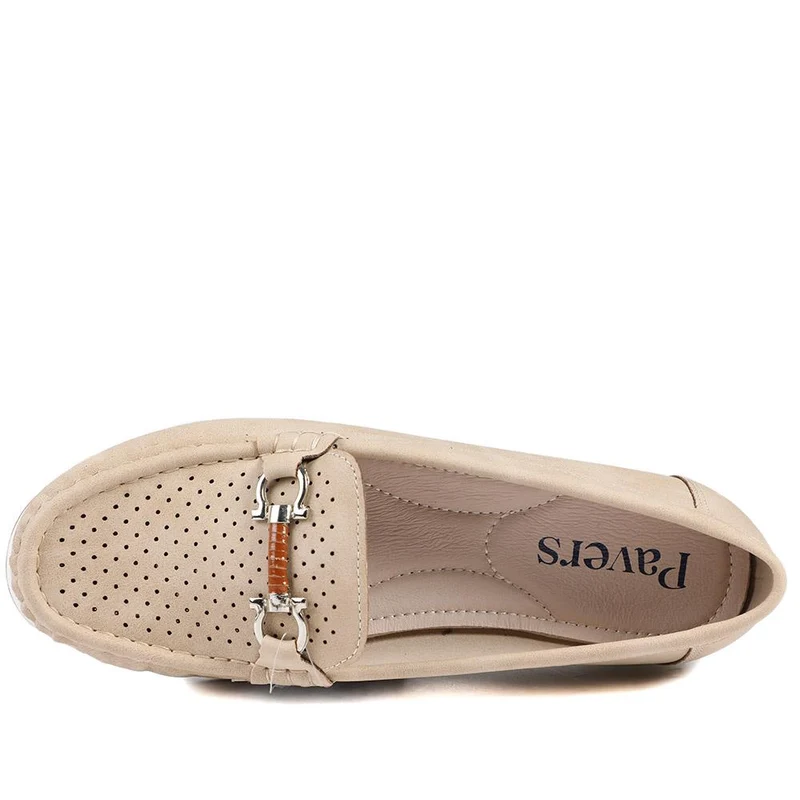 Breathable Buckle Detailed Moccasins - BAIZH41039 / 327 317 - Beige