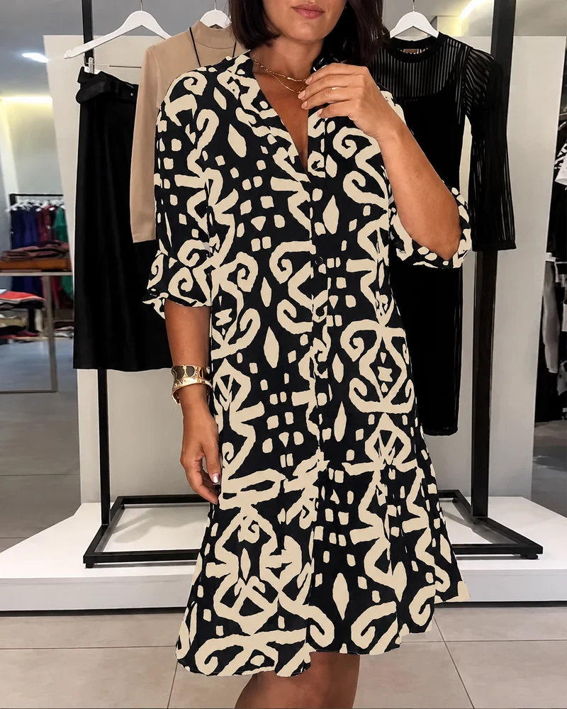 Calenia | Stilvolles Printkleid mit 3/4-Ärmeln