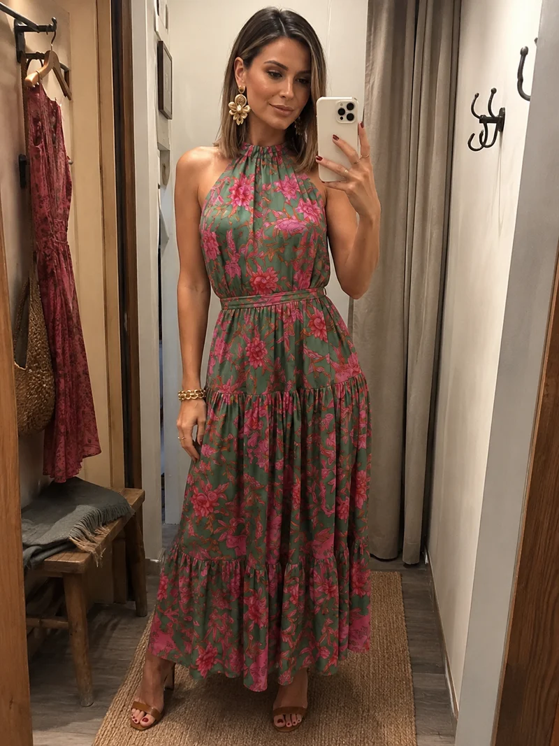 Rambell | Drapiertes Halterkleid mit Blumenprint