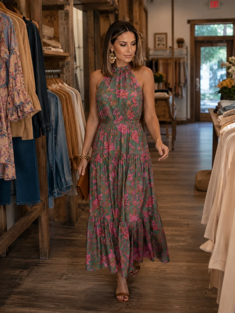 Rambell | Drapiertes Halterkleid mit Blumenprint