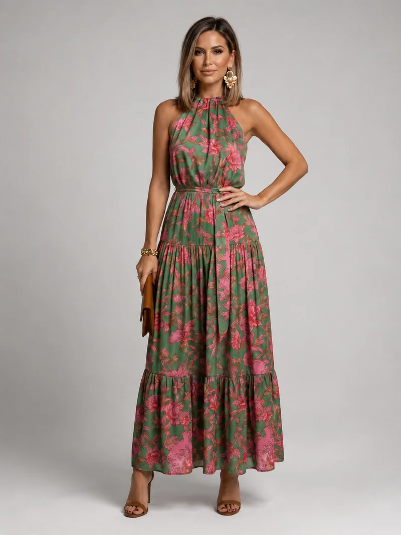 Rambell | Drapiertes Halterkleid mit Blumenprint