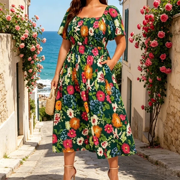 Phelia | Florales Kleid mit Raffung und Taschen
