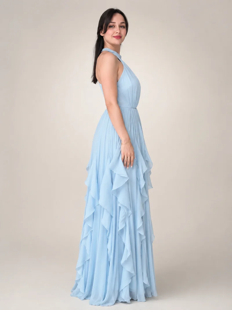 Christae | Bodenlanges Neckholderkleid mit Rüschendetails