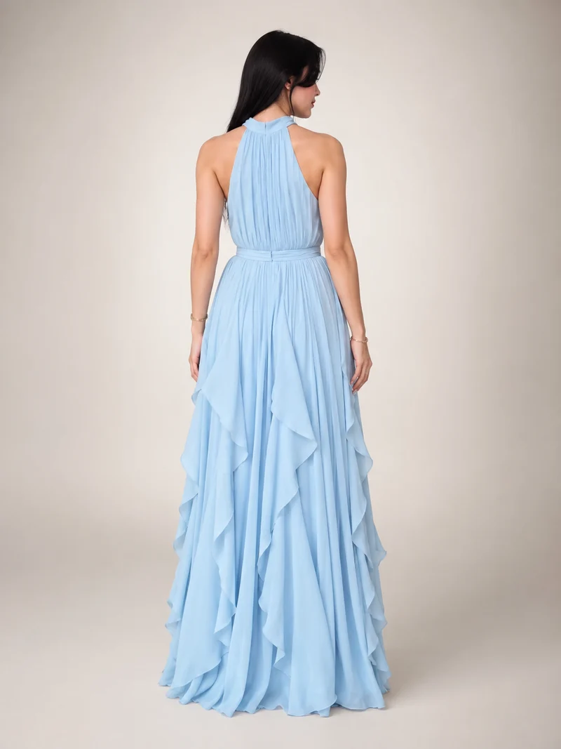 Christae | Bodenlanges Neckholderkleid mit Rüschendetails