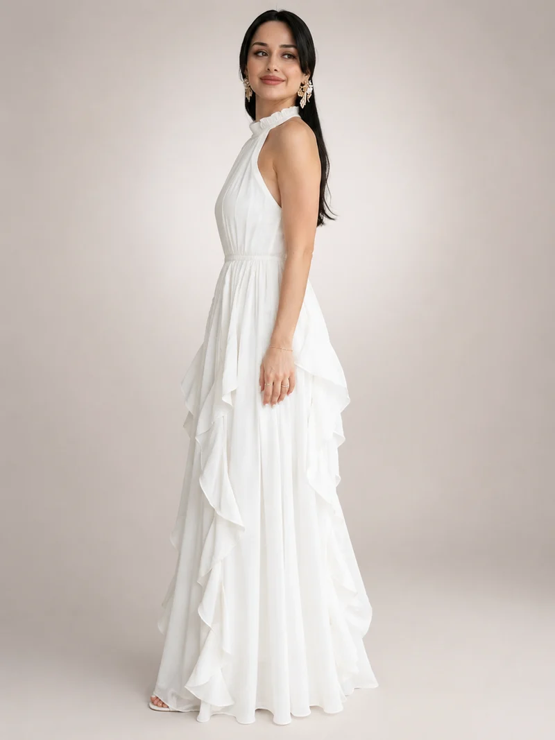 Christae | Bodenlanges Neckholderkleid mit Rüschendetails