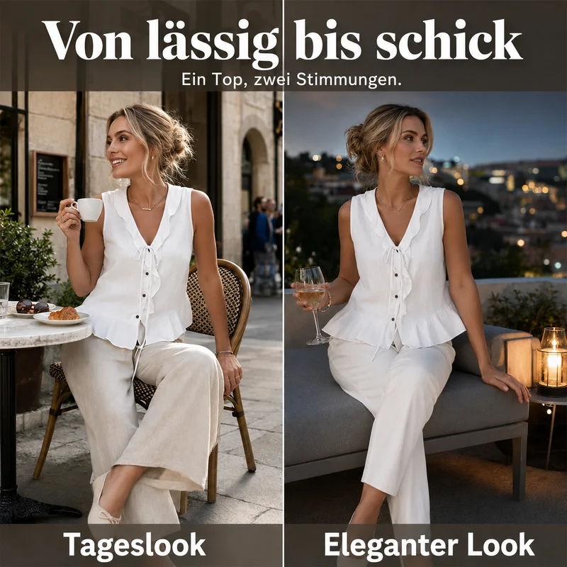Brigela | Luftiges Baumwolltop mit Bindeband und Rüschensaum
