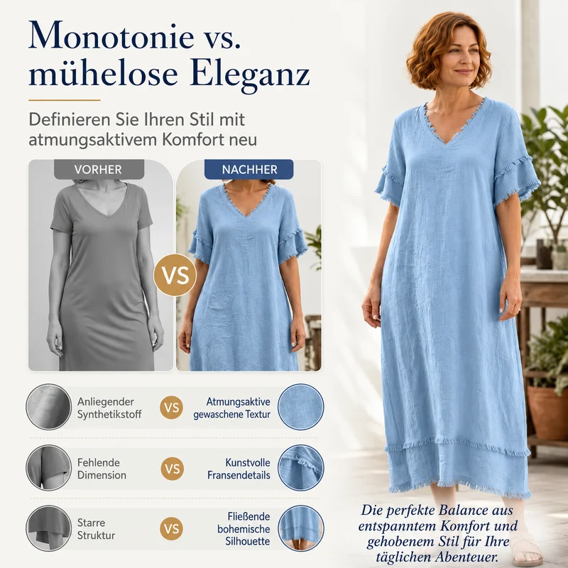 Bruhildda | Boho-Kleid aus Baumwolle mit Quastenbesatz