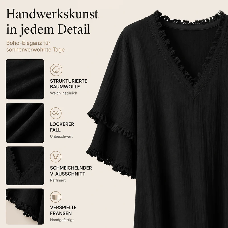 Bruhildda | Boho-Kleid aus Baumwolle mit Quastenbesatz