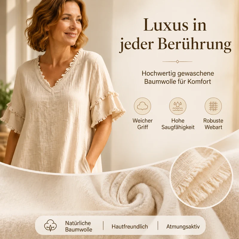Bruhildda | Boho-Kleid aus Baumwolle mit Quastenbesatz