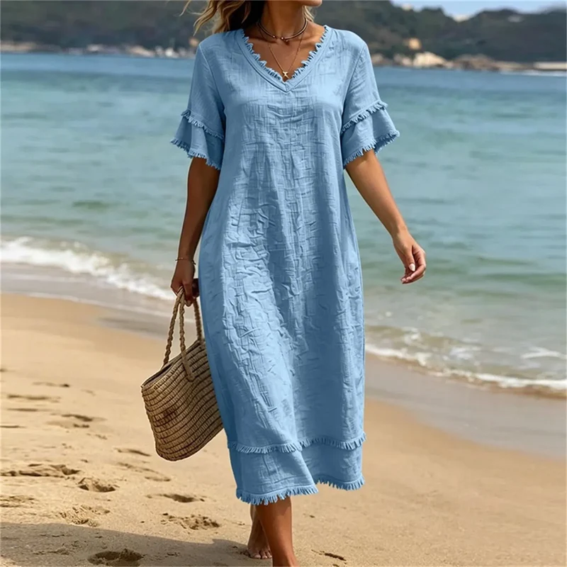Bruhildda | Boho-Kleid aus Baumwolle mit Quastenbesatz