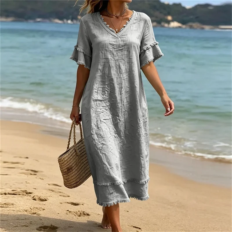 Bruhildda | Boho-Kleid aus Baumwolle mit Quastenbesatz