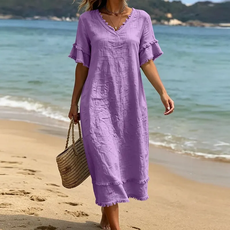 Bruhildda | Boho-Kleid aus Baumwolle mit Quastenbesatz