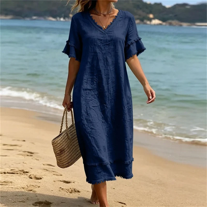 Bruhildda | Boho-Kleid aus Baumwolle mit Quastenbesatz