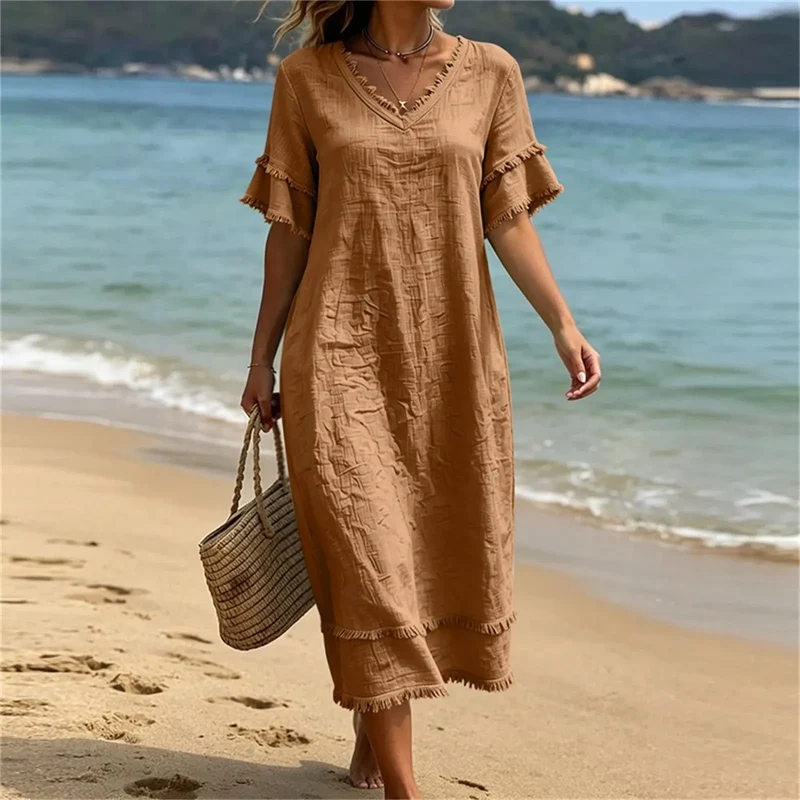 Bruhildda | Boho-Kleid aus Baumwolle mit Quastenbesatz