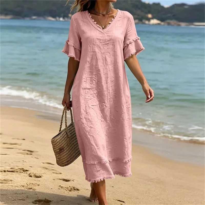 Bruhildda | Boho-Kleid aus Baumwolle mit Quastenbesatz