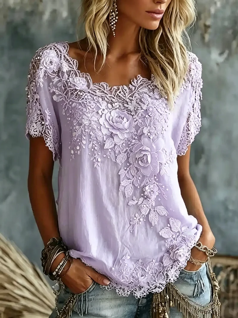 Daevea | Vintage-Bluse mit floraler Spitzenstickerei