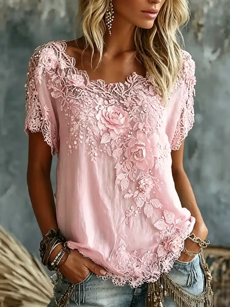 Daevea | Vintage-Bluse mit floraler Spitzenstickerei