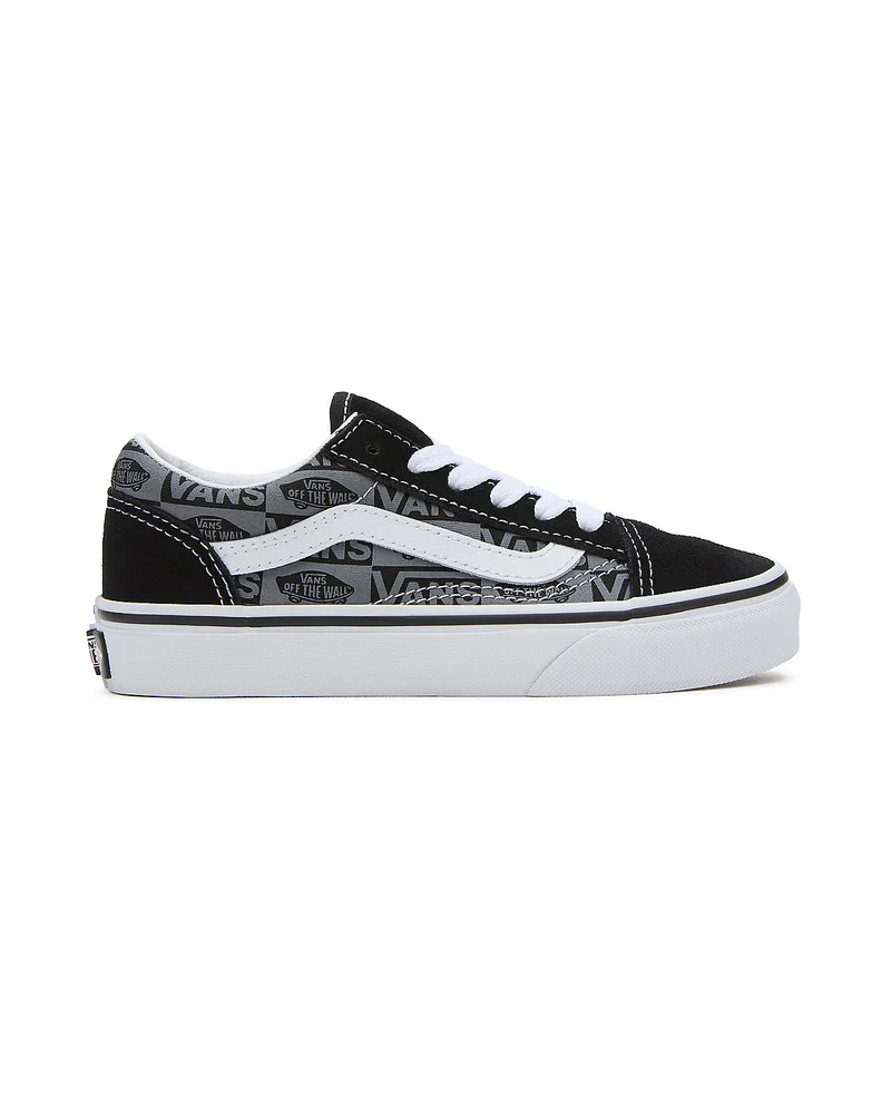 VANS Old Skool Logo-Trainer für Kinder – Schwarz / Grau