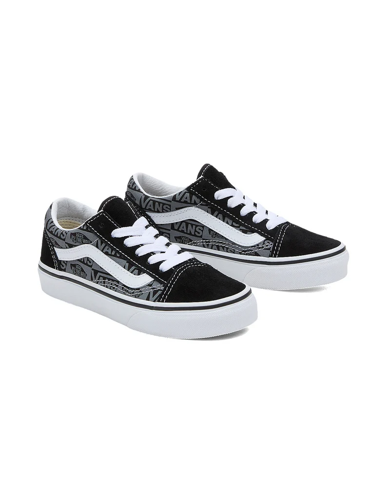 VANS Old Skool Logo-Trainer für Kinder – Schwarz / Grau