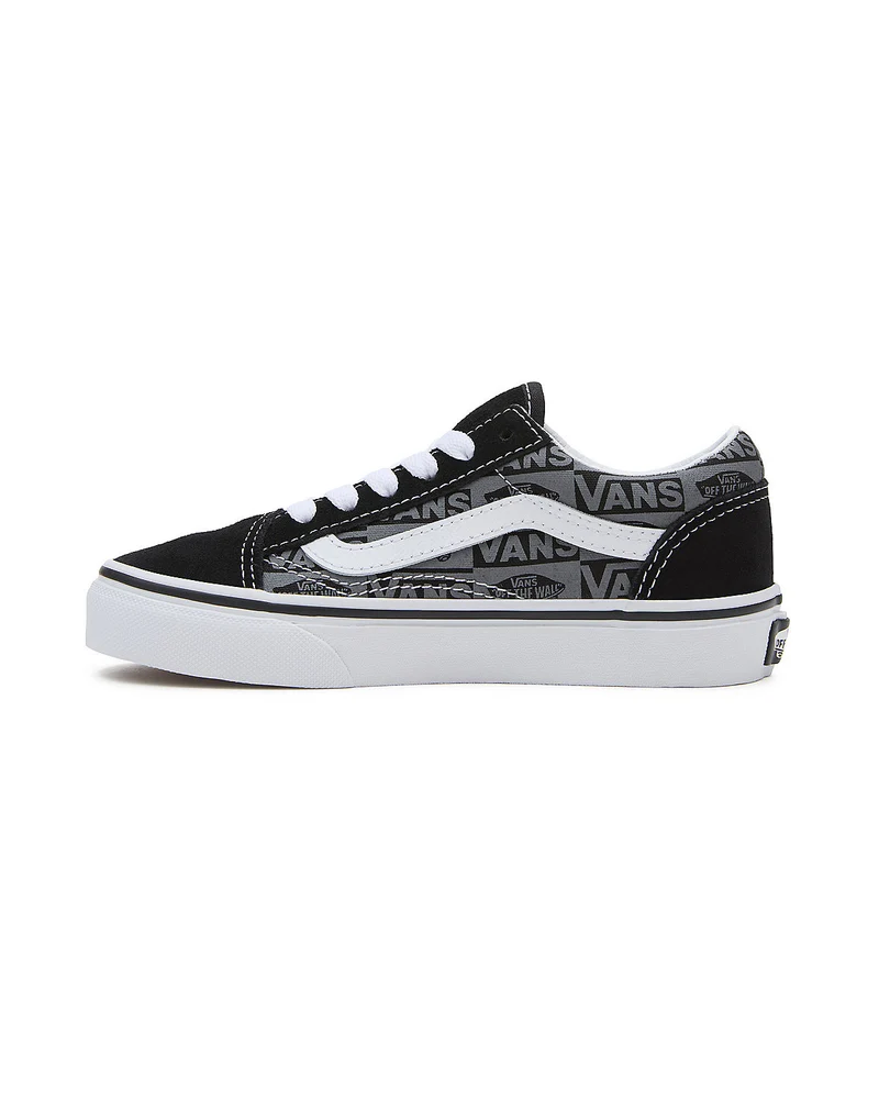 VANS Old Skool Logo-Trainer für Kinder – Schwarz / Grau