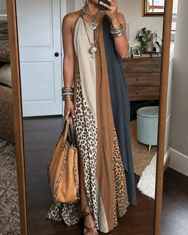 Zasvie | Ärmelloses Maxikleid mit Leopardenmuster